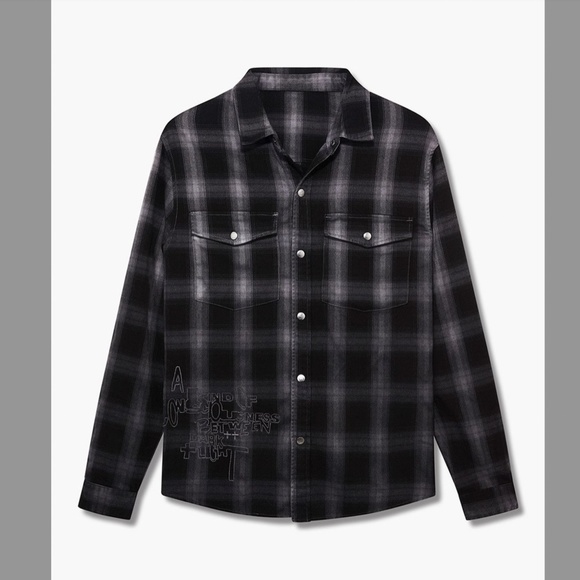 Ksubi Other - NWT Ksubi Consciousness Plaid Print Flannel Shirt Men's Size XL Ombre Gray Black